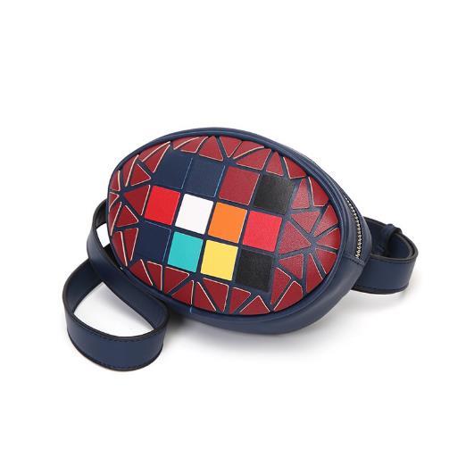 【服饰鞋包】韩版休闲马赛克彩色七彩格子撞色女士时尚pu腰包 商品图2