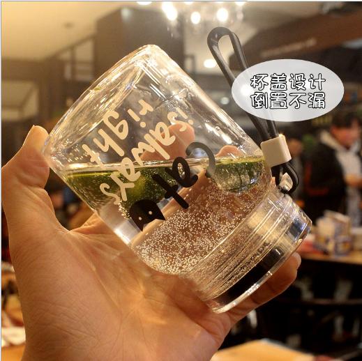 【办公室用品】。创意卡通迷你猫咪提绳透明玻璃杯子男女学生便携果汁柠檬随手水杯 商品图1