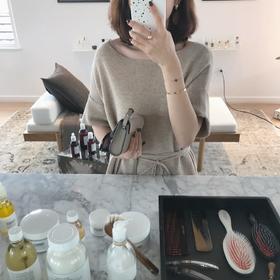 金蘑菇菇 针织连衣裙控 一字领chic简约设计全羊毛腰带