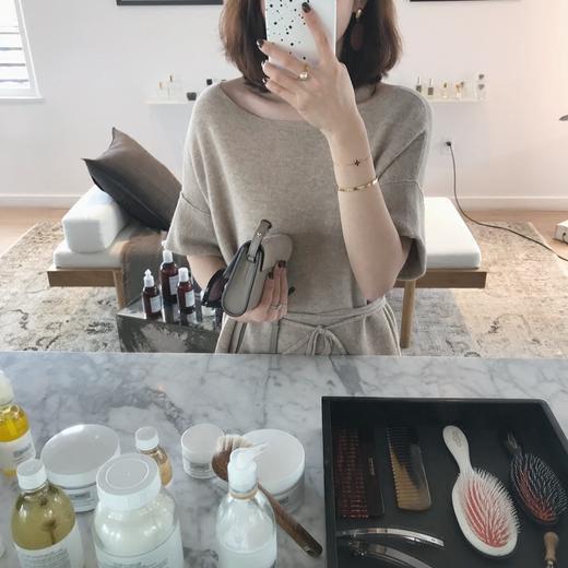 金蘑菇菇 针织连衣裙控 一字领chic简约设计全羊毛腰带 商品图0