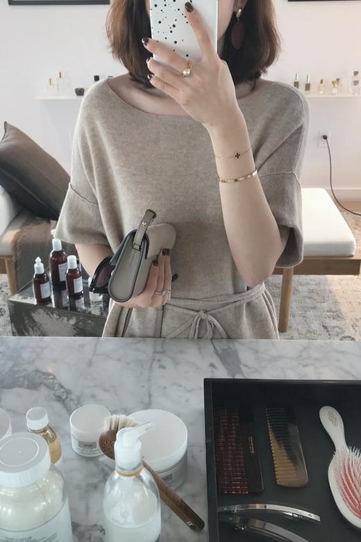 金蘑菇菇 针织连衣裙控 一字领chic简约设计全羊毛腰带 商品图5