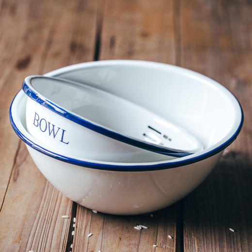 树可珐琅经典蓝边bowl带刻度搪瓷碗宝宝辅食量碗汤碗沙拉碗餐具