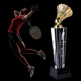 高档羽毛球比赛奖杯定制创意运动会水晶杯定做制作体育颁奖刻字