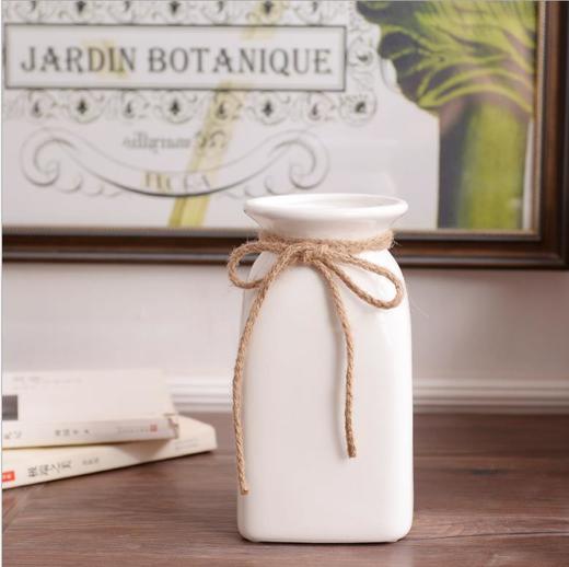 【装饰品】白色陶瓷花瓶三件套带麻绳蝴蝶结文艺小清新花器摆件中号 商品图2