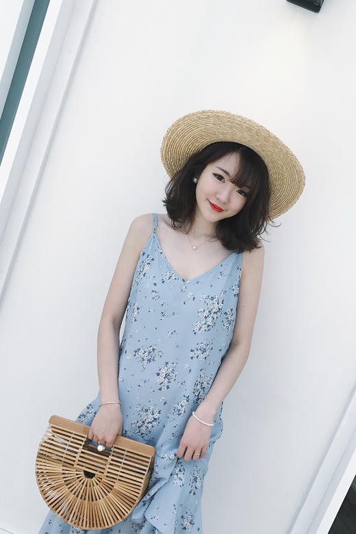 金蘑菇菇一见钟情夏季无袖荷叶裙摆碎花吊带裙长裙连衣裙女秒杀款不