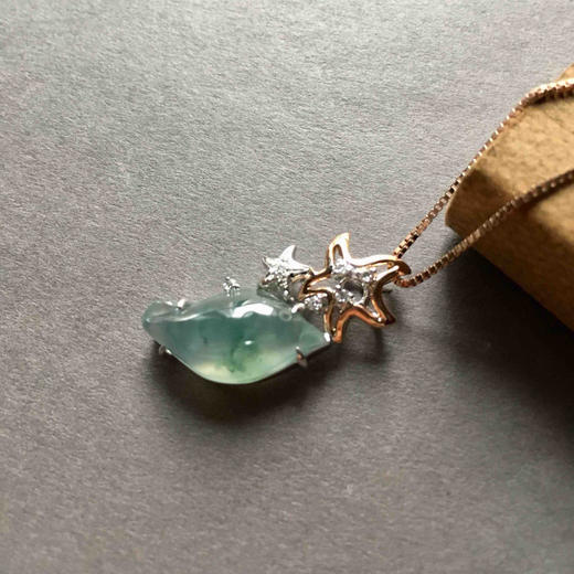 高冰种飘花翡翠富贵鱼18k玫瑰金钻石镶嵌 商品图0