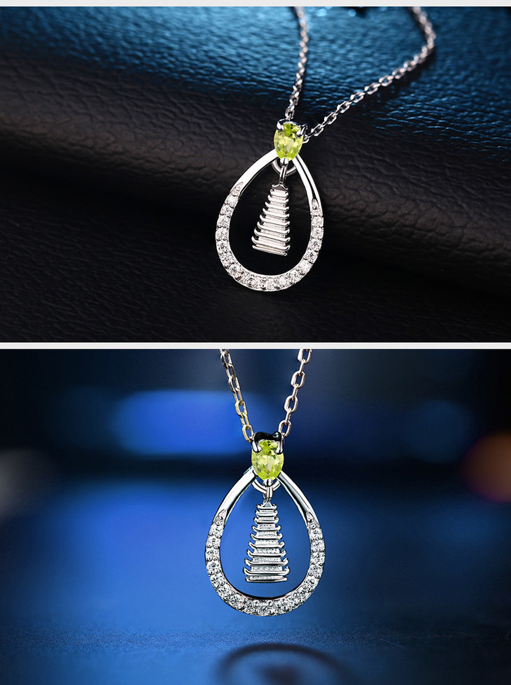 宋大师天然橄榄石文昌塔吊坠人生赢家925银女项链