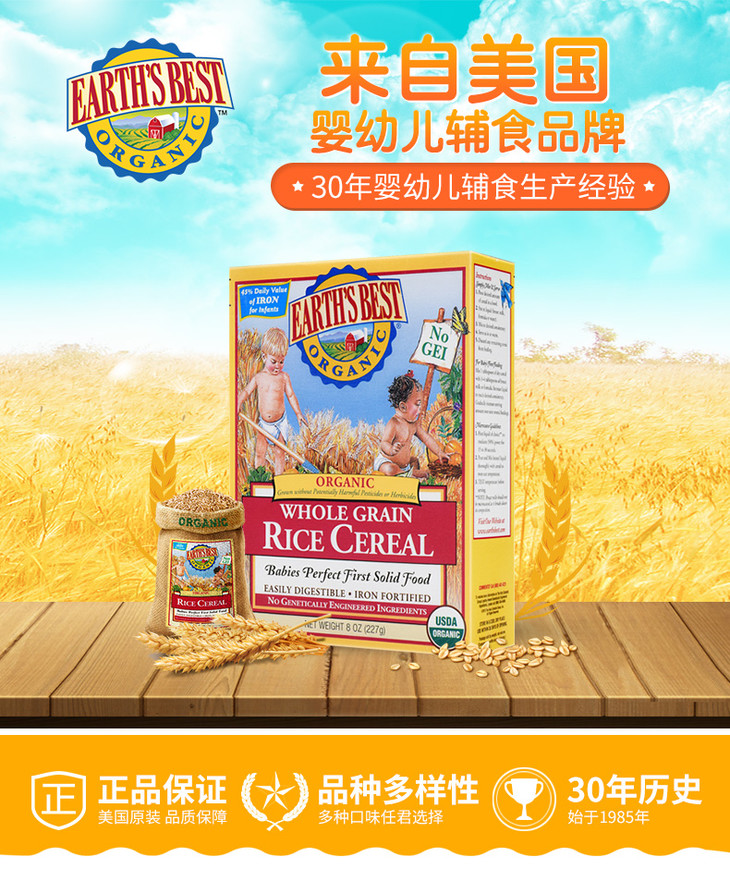 美国earthsbest世界地球好地球世界米粉婴儿米糊1段2段3段强化铁糙米