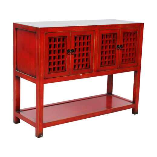 新仿榆木新中式红花格四门柜红漆柜玄关桌QB18040049 Newly made Elm wood Red cabinet 商品图2