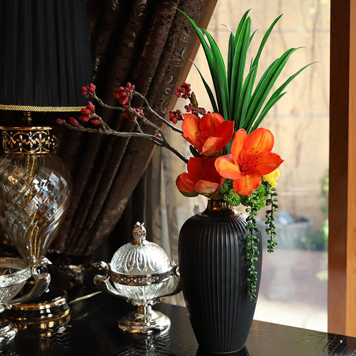 原野仿真花假花套装工艺花瓶摆件客厅装饰花艺 朱顶兰简约套装