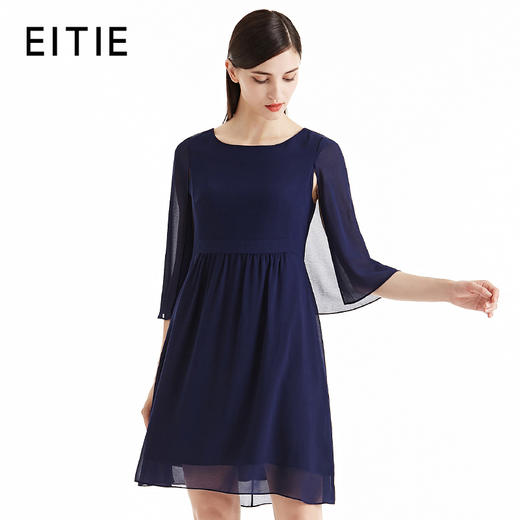EITIE爱特爱女装夏季新品披肩五分袖高腰纯色连衣裙女夏5507296 商品图0