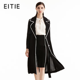 EITIE爱特爱女装早秋英伦OL气质西装领长袖薄款风衣外套5504210
