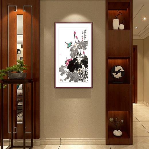 湖山画苑花鸟国画玄关挂画茶室装饰画荷花手绘真迹画浮香绕两岸王占海
