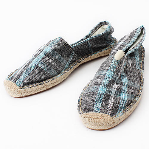 41码麻布灰蓝麻底休闲鞋草编平底鞋一脚蹬懒人鞋男c40