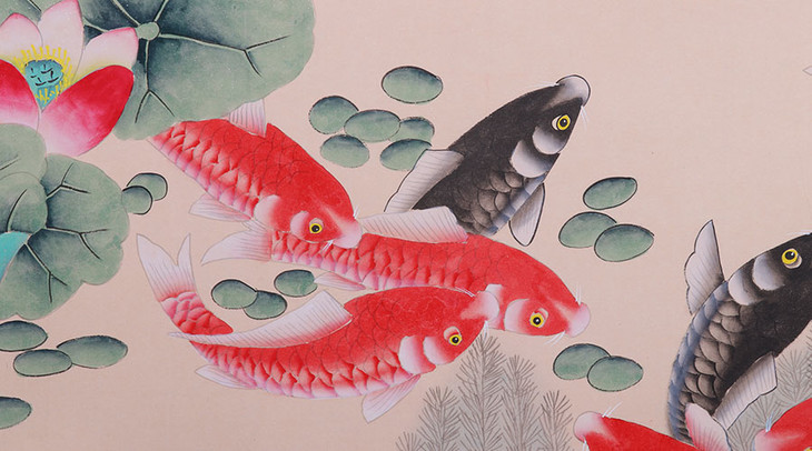 九鱼图风水画吴道长手绘横版wxd109