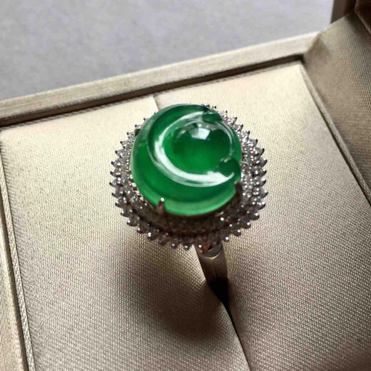 高冰种阳绿翡翠如意戒指吊坠两用18k白金钻石镶嵌 商品图3