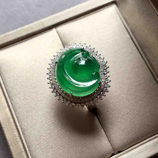高冰种阳绿翡翠如意戒指吊坠两用18k白金钻石镶嵌 商品图2