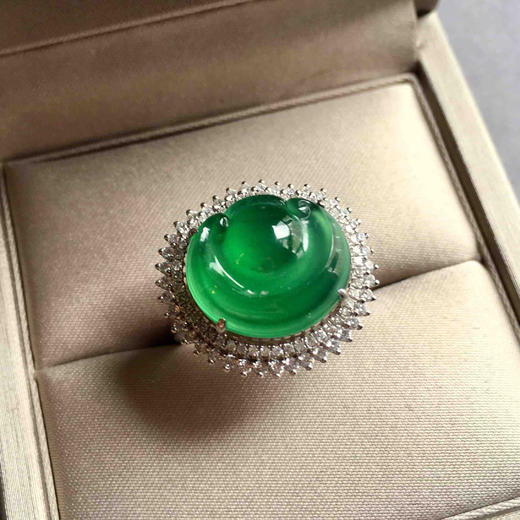 高冰种阳绿翡翠如意戒指吊坠两用18k白金钻石镶嵌 商品图1