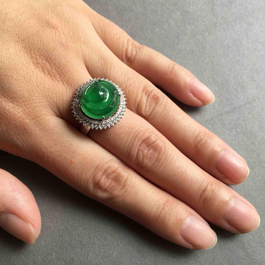 高冰种阳绿翡翠如意戒指吊坠两用18k白金钻石镶嵌 商品图6