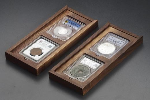 【实木泉匣】黑胡桃全实木(明式素面)PCGS评级币双枚装收藏盒 商品图1
