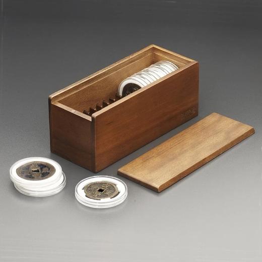 【实木泉匣】圆盒胡桃实木抽拉式钱币收藏匣（15只装） 商品图0