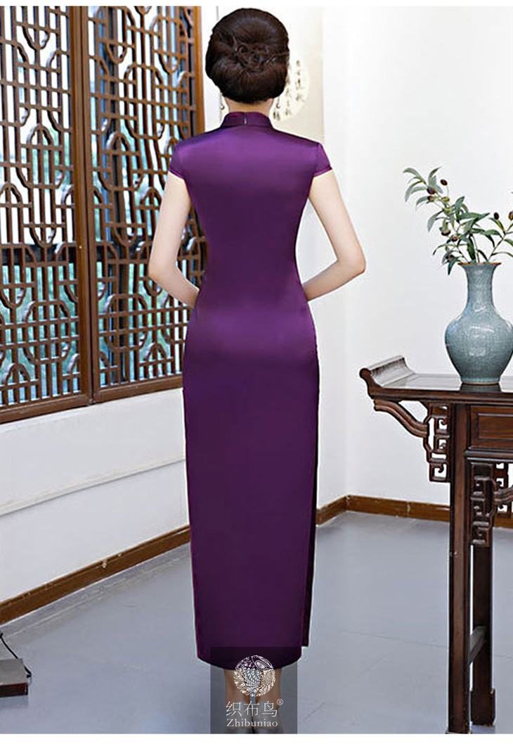 929下架紫红丹颜高档丝绸面料修身旗袍jlm2281