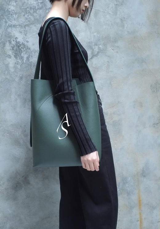 Benbysong咖色/绿色荔枝牛皮大号单肩包 商品图0