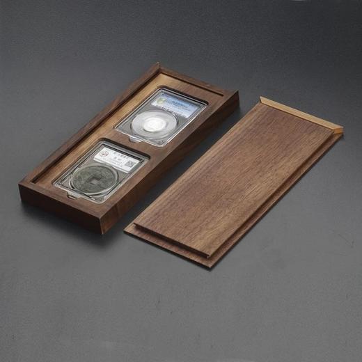 【实木泉匣】黑胡桃全实木(明式素面)PCGS评级币双枚装收藏盒 商品图0