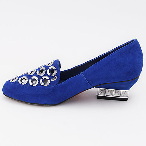 39码宝蓝色镂空粗跟浅口皮鞋d40