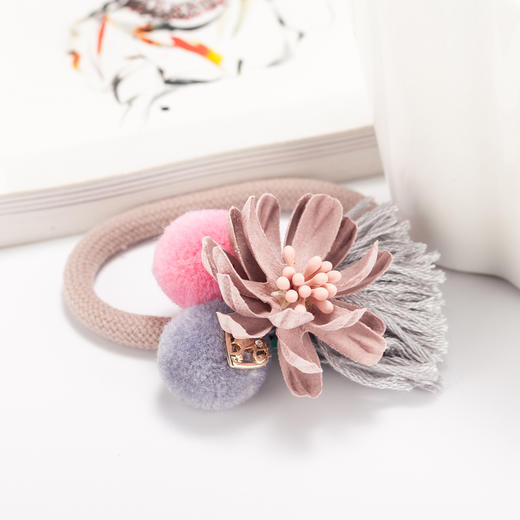 时光一百饰品可爱毛球发饰发圈流苏花朵扎头发皮筋头花头绳
