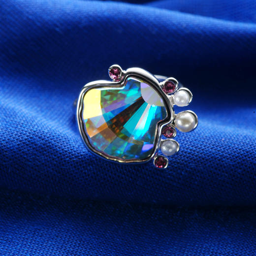 时光一百饰品新款海洋系列首饰时尚潮流流光溢彩人造水钻戒指