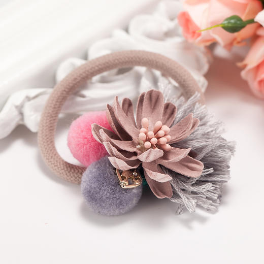时光一百饰品可爱毛球发饰发圈流苏花朵扎头发皮筋头花头绳
