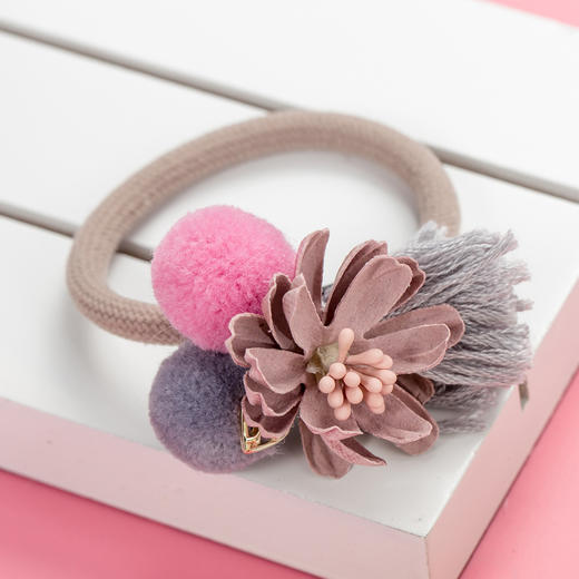 时光一百饰品可爱毛球发饰发圈流苏花朵扎头发皮筋头花头绳