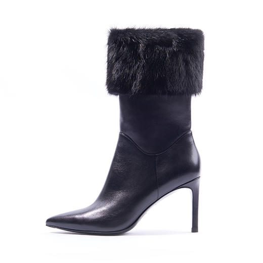 73hoursblossomofsnow黑色皮靴女短筒尖头细跟品牌女鞋