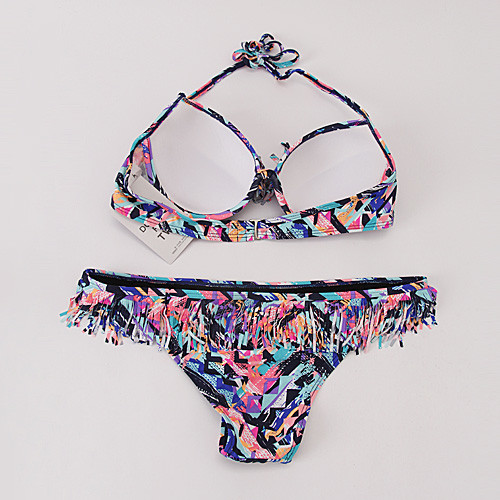 m码样衣彩色菱格女士比基尼泳衣套装