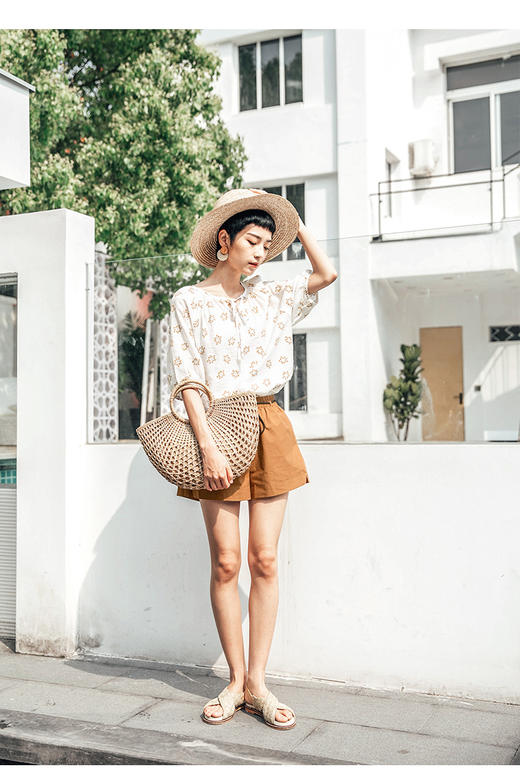 JIANG女装领口系带圆领插肩袖T恤女2018夏新款 商品图0