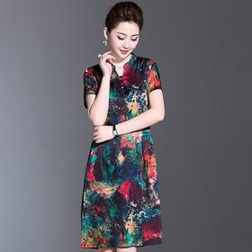 AL HXGLR8721  时尚气质花色简约开领大码连衣裙