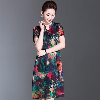 AL HXGLR8721  时尚气质花色简约开领大码连衣裙 商品图0