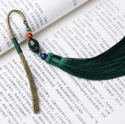 古风古典金属书签中国风精美流苏精致绿仿琉璃饰品文具 商品图2