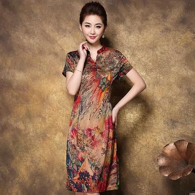 AL HXGLR8721  时尚气质花色简约开领大码连衣裙 商品图1