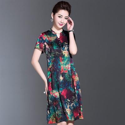 AL HXGLR8721  时尚气质花色简约开领大码连衣裙 商品图2