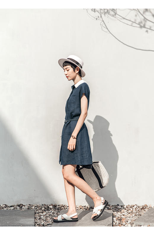 JIANG棉质短袖衬衫连衣裙2018夏装新款极简主义 商品图0