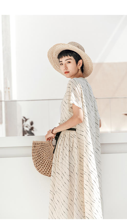 JIANG女装2018夏新款圆领A字裙中长款系带连衣裙女 商品图1