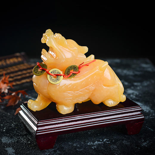 【财】黄玉貔貅摆件一对 环境布局家居安康 送底座、五帝钱 商品图2