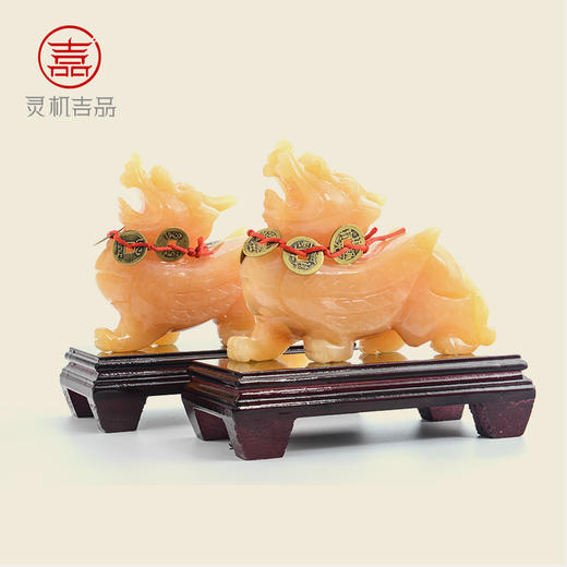 【财】黄玉貔貅摆件一对 环境布局家居安康 送底座、五帝钱 商品图0