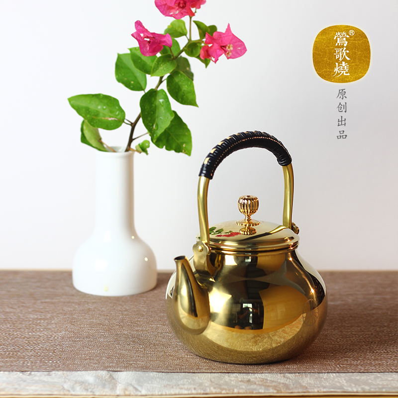 【莺歌烧旗舰店】宝珠梨形金面提梁壶