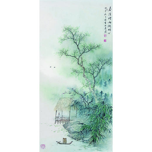 任大庆-真迹-山水画《春溪烟雨润闲心》  玄关 书房 餐厅 商品图1