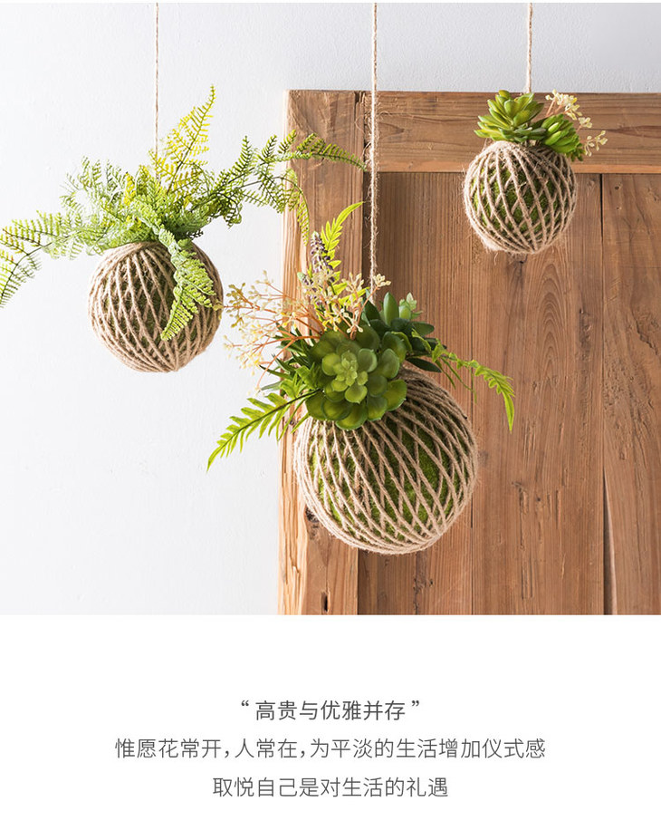 创意家居装饰仿真绿植多肉植物壁挂麻绳吊球挂饰仿真花艺 装修课堂商城