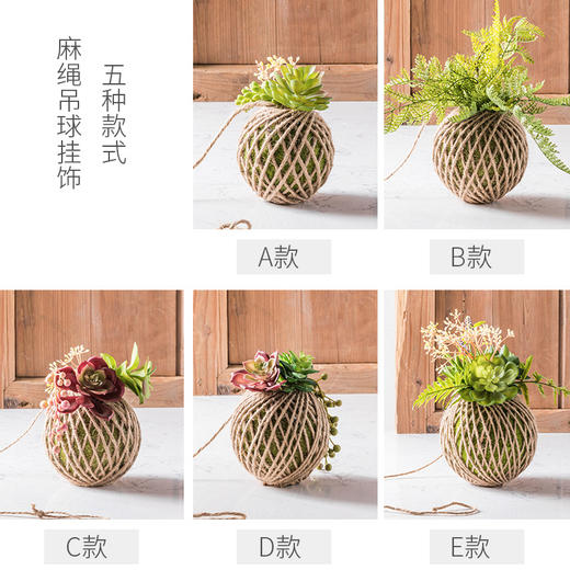 创意家居装饰仿真绿植多肉植物壁挂麻绳吊球挂饰仿真花艺 装修课堂商城