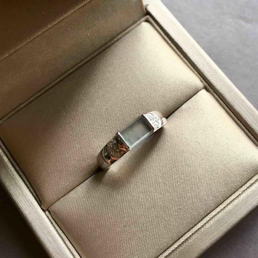 玻璃种飘花方形戒面翡翠戒指18k白金钻石镶嵌 商品图1
